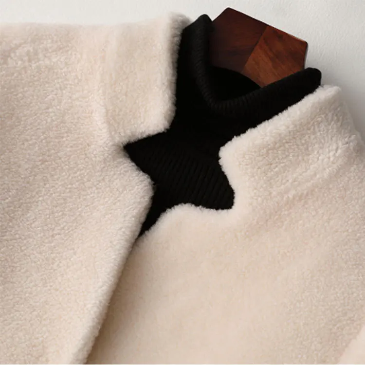 Winter Women's Wool Jacket Long Print Floral Flower Overcoat Spring New High Quality Fashion Thick Warm Fur Sheep Shearing Coat