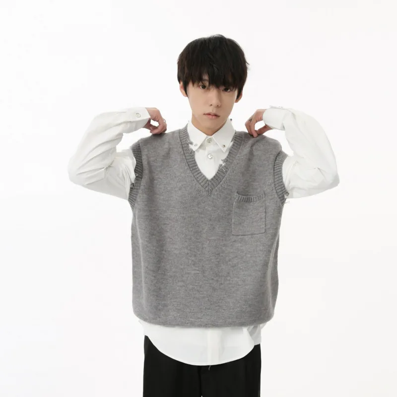 Трикотажный жилет SYUHGFA мужская одежда с V-образным вырезом красивый свитер