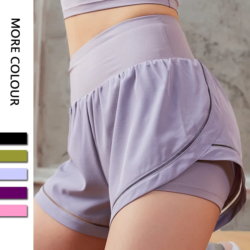 Dave&Di Quick Dry Fake Two Piece Sports Shorts Yoga Bermuda Shorts Women 2023 Bermuda Summer New Ladies Loose Sports Shorts