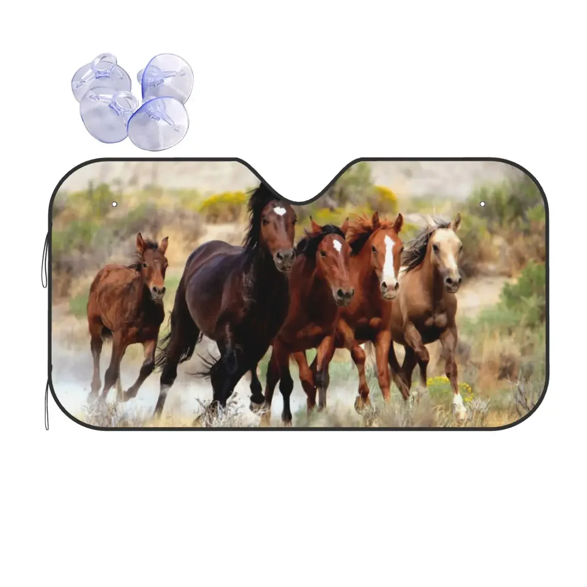 Коричневая лошадь Herd Running милый солнцезащитный козырек ветровое стекло 70x130 см