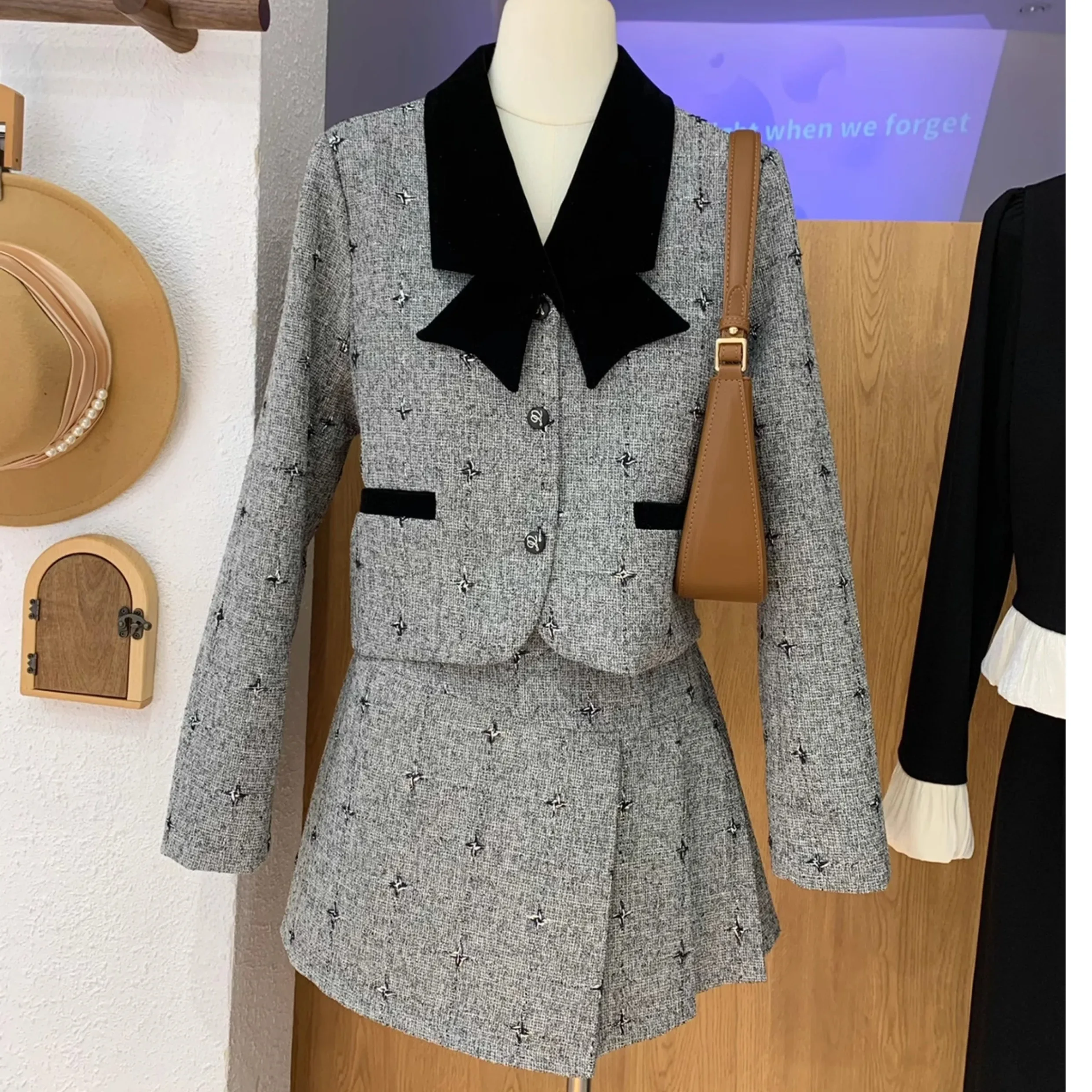 Куртка с бантом + плиссированная юбка комплект из двух предметов женская осенняя