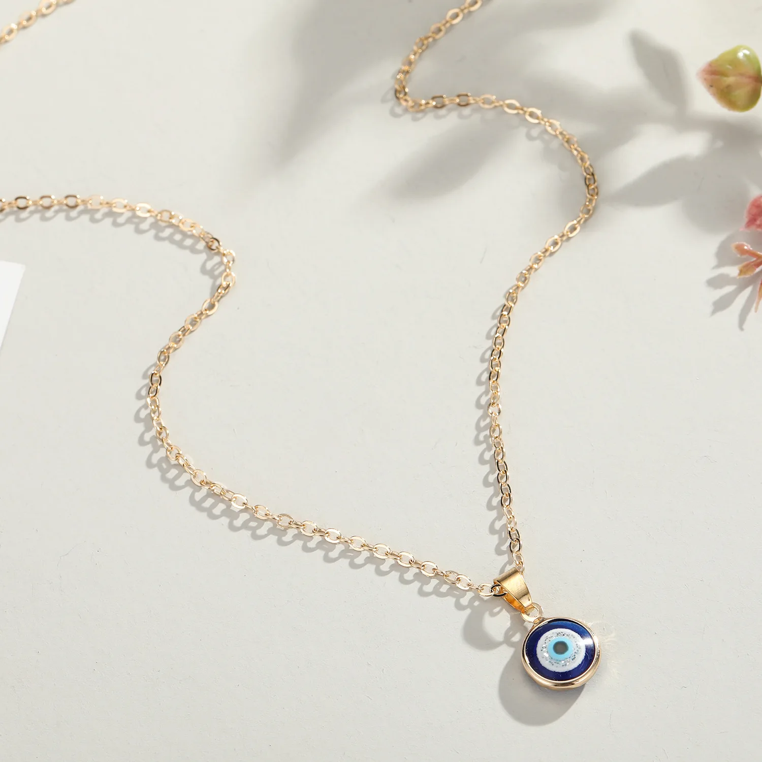 

Simple Evil Eye Thin Pendant Women Jewelry Necklace Turkish Lucky Fashion Gold Color Choker Chain Round Heart Female Friend Gift