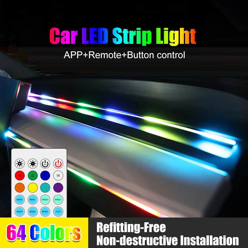 

110cm Car Interior Decorative Lamps Strips Auto LED Neon Light Atmosphere Lamp With APP Remote Control Auto LED Ambient Lights