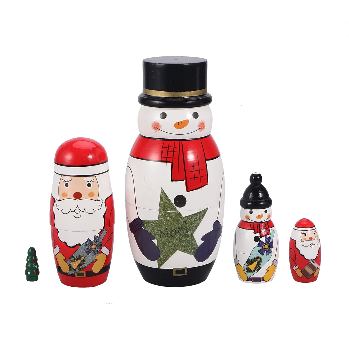 

Russian Nesting Christmas Babushka Snowman Stacking Wooden Kids Toys Toy Santa Set Holiday