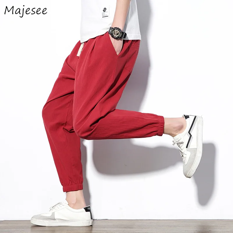 Pants Men Summer Fashion Casual Harem Trousers Teens Streetwear Pure Color Simple All-match Stylish Ulzzang Popular Cool Hip Hop