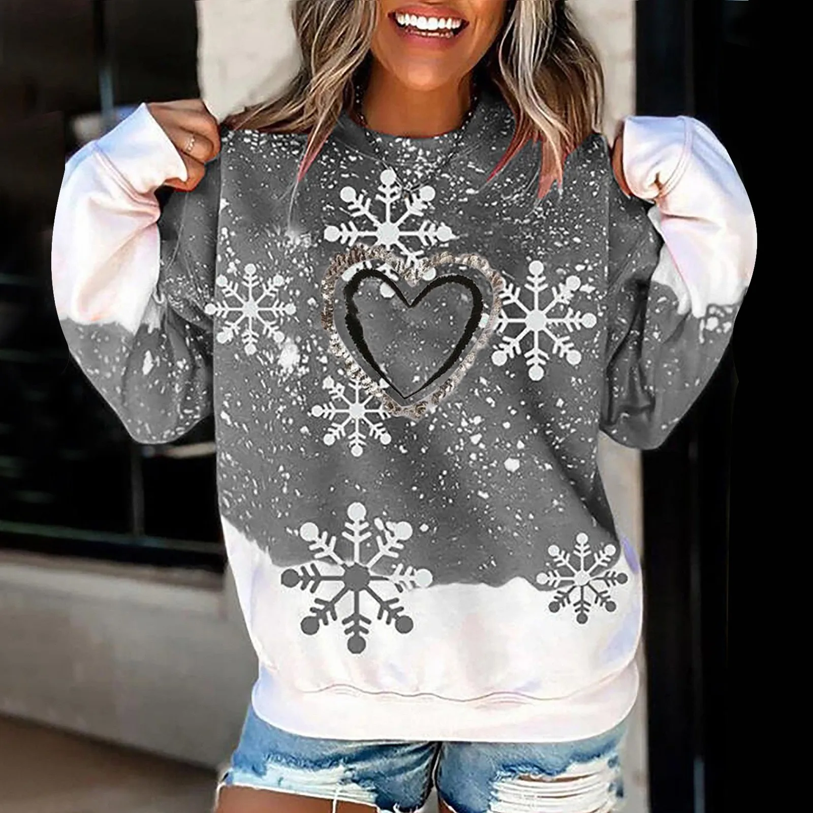 

Merry Christmas Sweatshirt 2023 Ladies O-Neck Warm Christmas Print Long Sleeve Top Pullover Santa Xmas New Year Clothing
