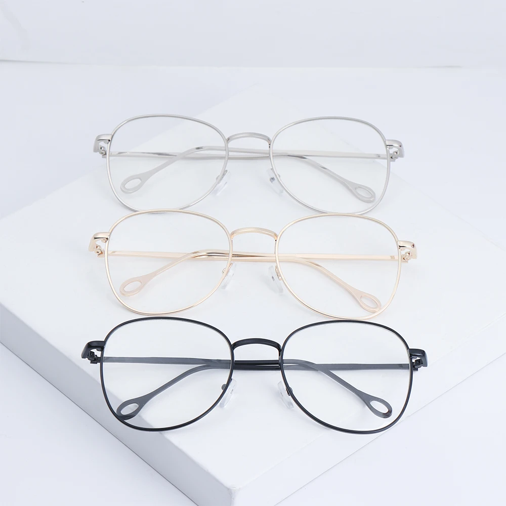 

Fashion Glasses Women Men Big Round Metal Frame Optical Glasses Retro Unisex Resin Lens Flat Mirror Eyewear Black Silver Gold