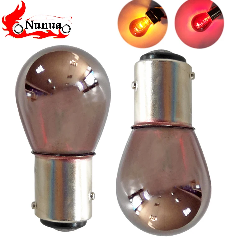 

2Pcs LED Turn Singal Light Chrome Plated Mirror Invisible Car Reverse Brake Lamp Tail Light 1176 S25 12V21 5W BA15D BAZ15D Bulb