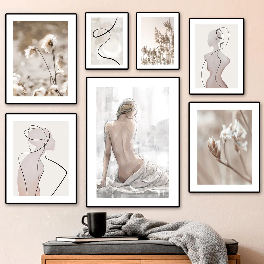 

Autumn Reed Flower Nude Woman Abstract Line Figure Wall Art Canvas Painting Posters And Prints Wall Pictures Living Room Decor
