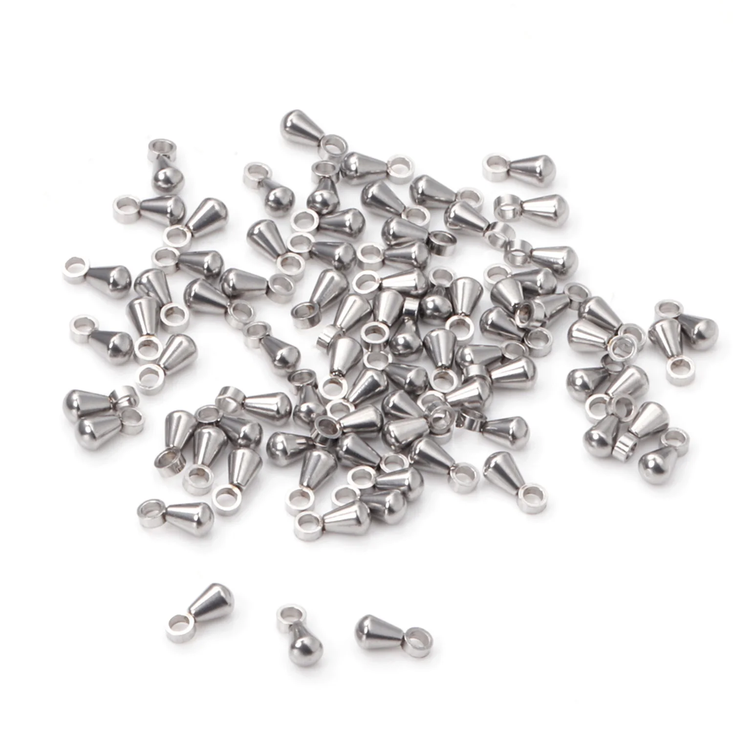ASON 100Pcs/Lot 316L Stainless Steel Waterdrop End Beads For DIY Extender Chain Pendant Jewelry Making Findings Accessories