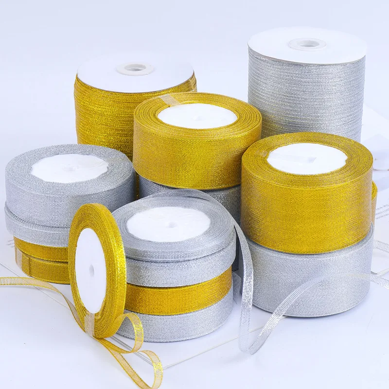 25 ярдов Золотая и Серебряная лента для подарков Ремесленная упаковка