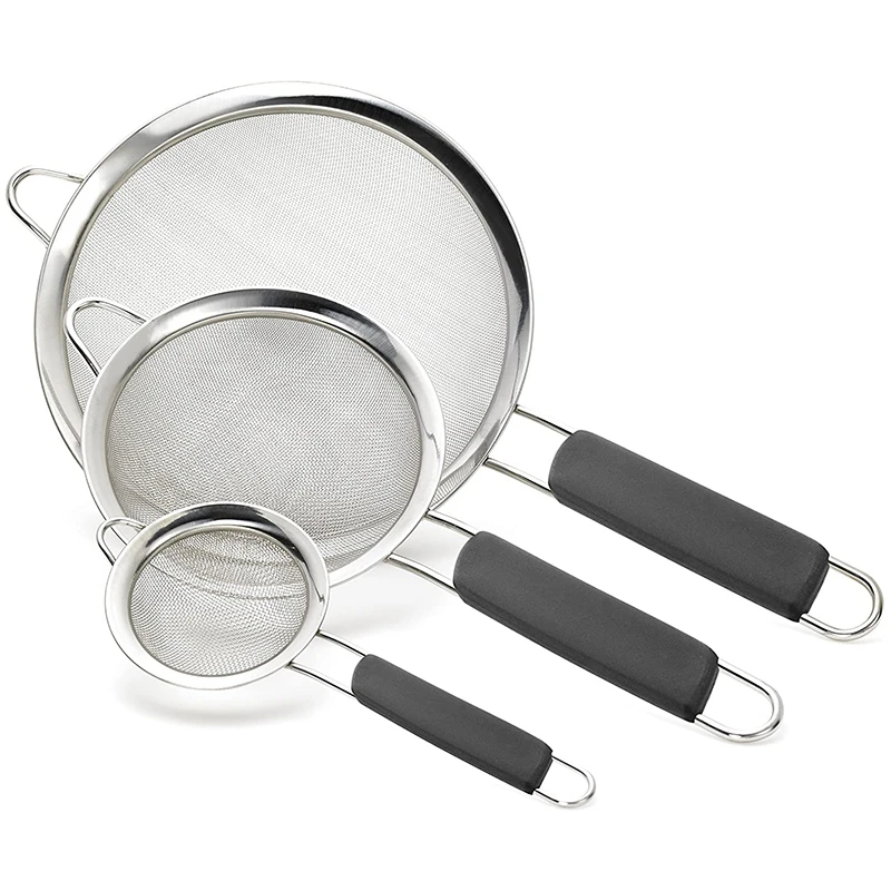 

HOT-Stainless Steel Fine Mesh Strainers. Set Of 3 Graduated Sizes Strainer Wire Sieve With Insulated Handle For Kitchen
