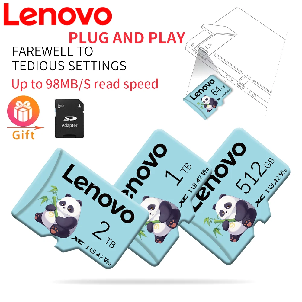 Lenovo 2TB Mini SD Card TF Flash 128GB 256GB 512GB 1TB Micro 64GB Высокоскоростная карта памяти для камеры Ps5