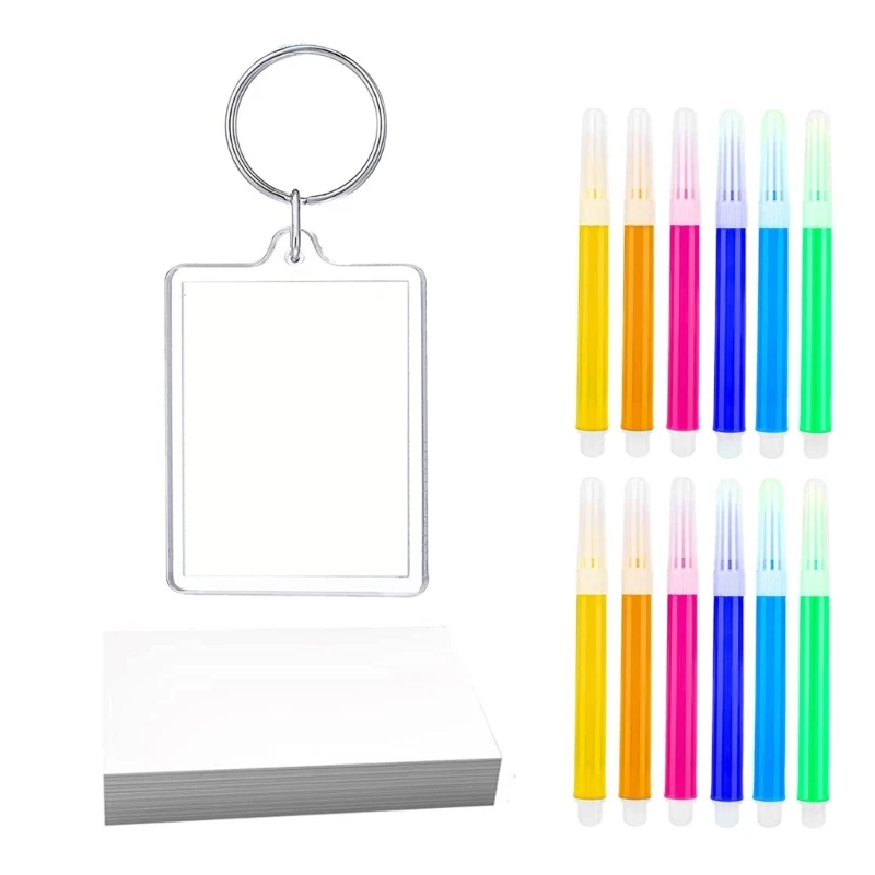 

72pcs Photo Frame Keychain Acrylic Rectangle Insert Picture Frames Keyring Holder with Marker Pen Card Set for Women