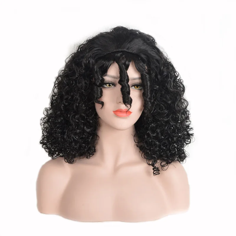 

Mother Long Black Wavy Curly Wig Heat
