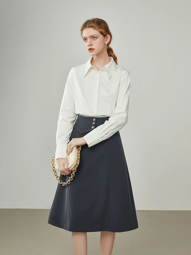 Женский зимний белый темпераментный Мягкий Топ FSLE линейная декоративная рубашка