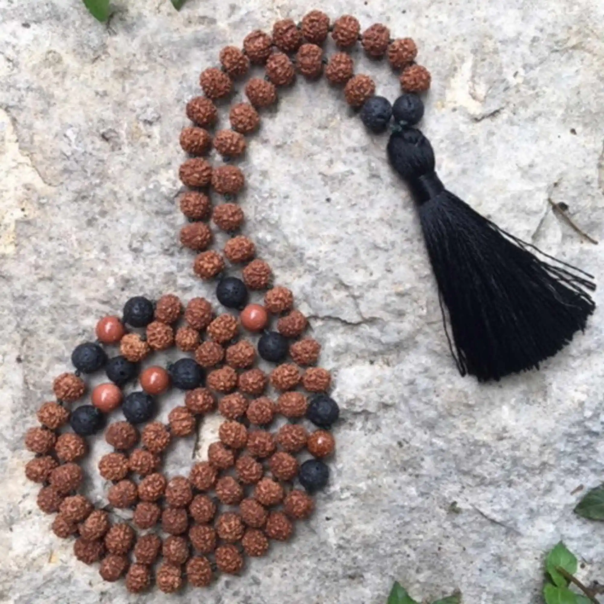 

8mm Natural knot Rudraksha Lava gemstone beads necklace Elegant Spirituality Seven Chakras Souvenir Inspiration Easter Cuff