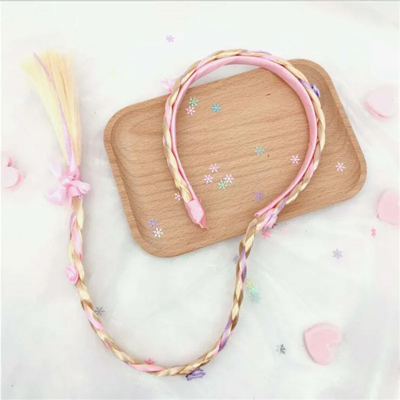 Детская плетеная повязка на голову с цветами розовая синяя фиолетовая