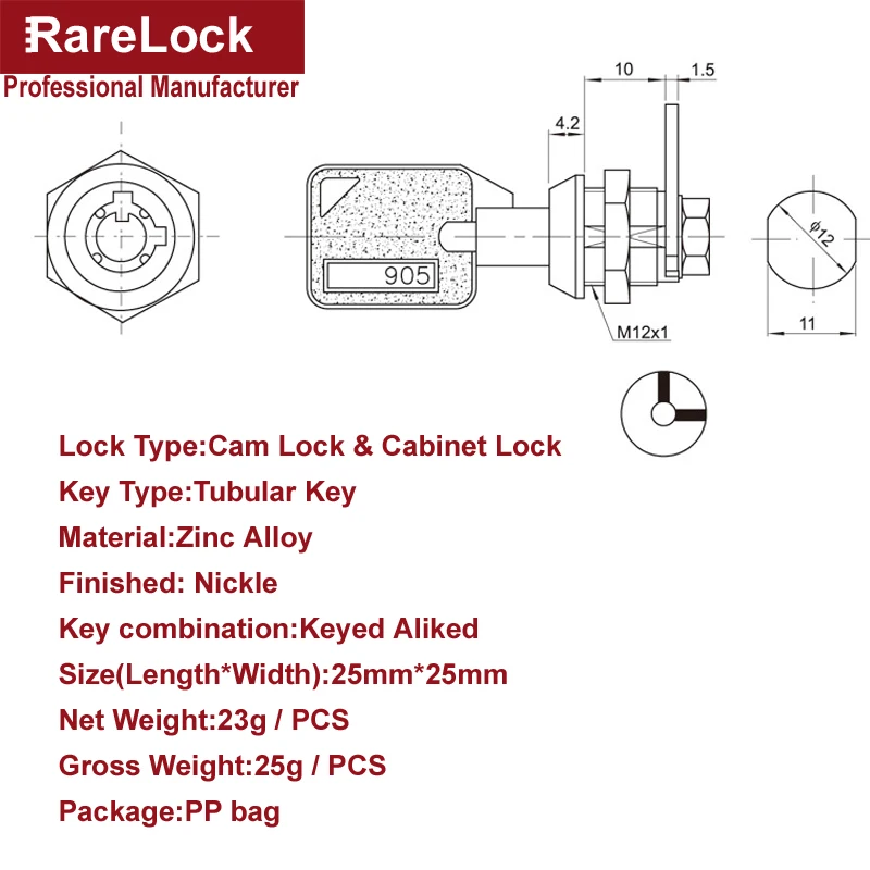 Mini Cabinet Tubular Cam Lock Zinc Alloy for POS ATM Cash Box Show Case Light-box Mailbox Hardware Rarelock MMS124 B images - 6