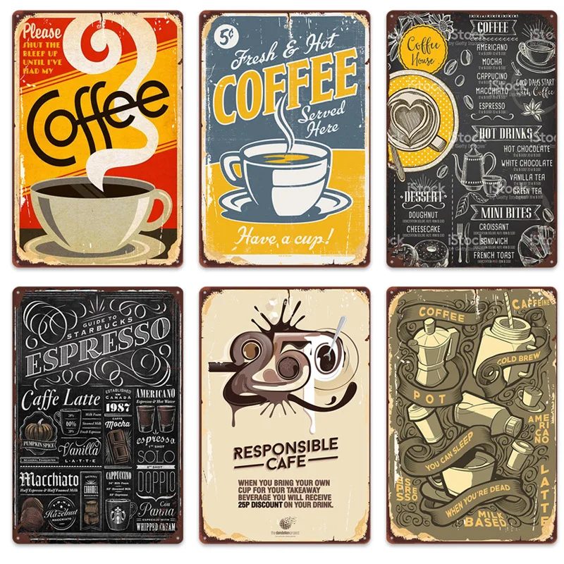 

2022 New Retro Industrial Style Industrial Plaque Metal Iron Sign Painting Poster Retro Wall Art Sticker Coffee Fork Decoration