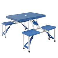 135.5*83*65.5Cm Portable Foldable Camping Picnic Table Set with Four Chairs 4 Seats Aluminum Folding Travel Picnic Table, Blue