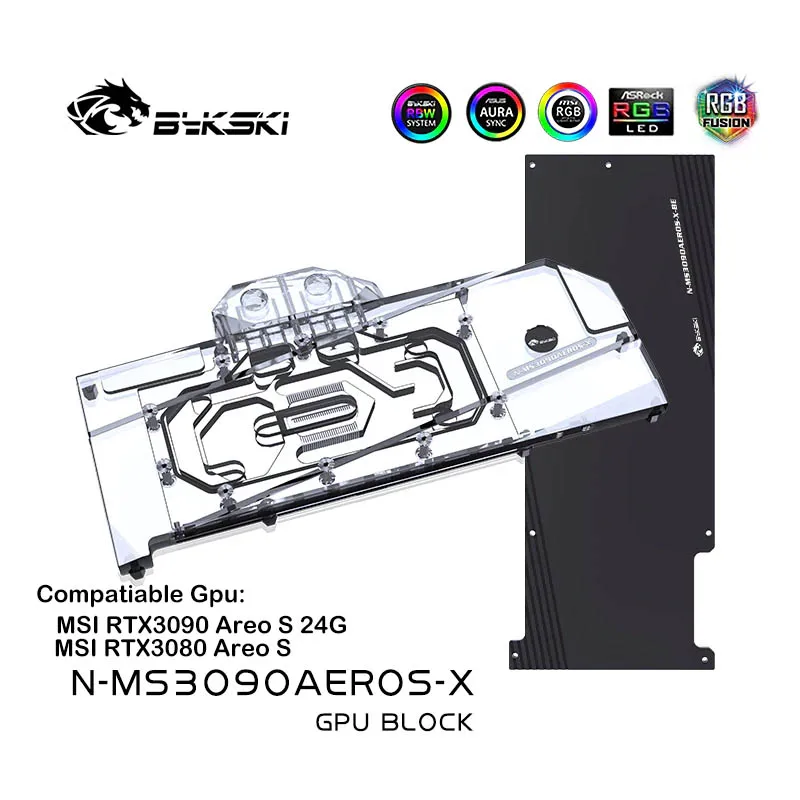 

Bykski GPU Water Cooling Block use for MSI RTX3090/3080 Areo S Graphics Card cooled /with backplate/Radiator,N-MS3090AEROS-X