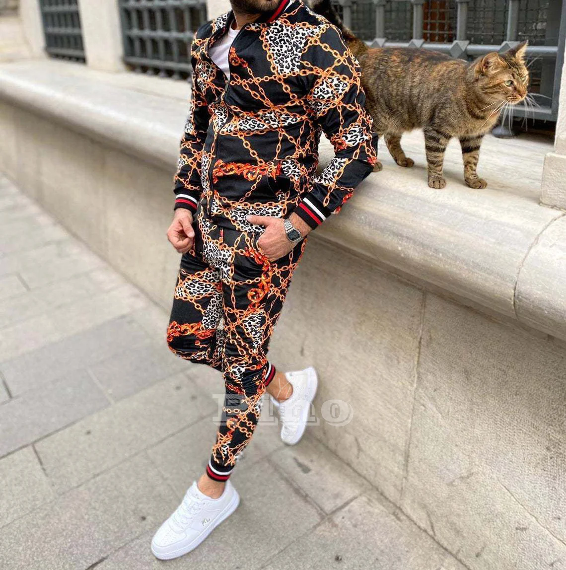 

Модный клетчатый костюм с 3D принтом, мужская спортивная одежда, мужской комплект из куртки, мужской костюм на молнии, Мужской комплект с тол...