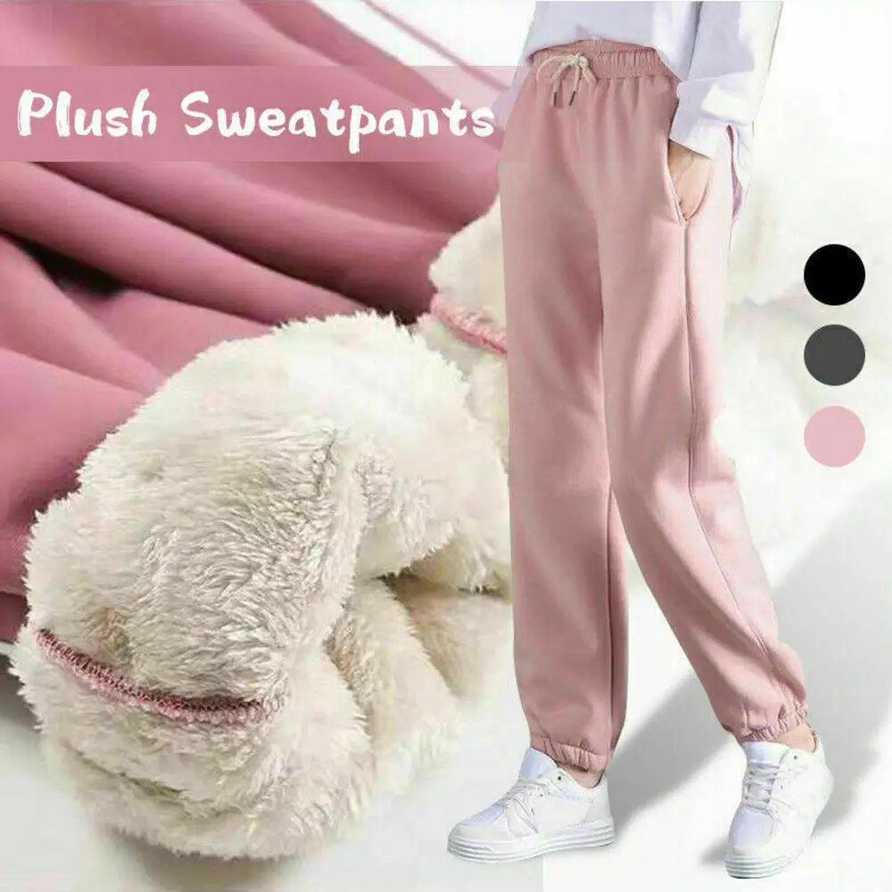 

Women Winter Thicken Pants Gym Sweatpants Workout Fleece Trousers Solid Thick Warm Winter Female Sport Pant Drawstring Sweatpant