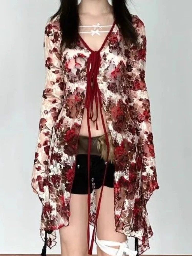 Женская жаккардовая рубашка с расклешенными рукавами