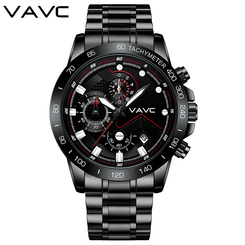 

VAVC Sports Watch for Men Luxury Stainless Steel Waterproof Chronograph Military Sports Quartz Watch Men Clock Relogio Masculino