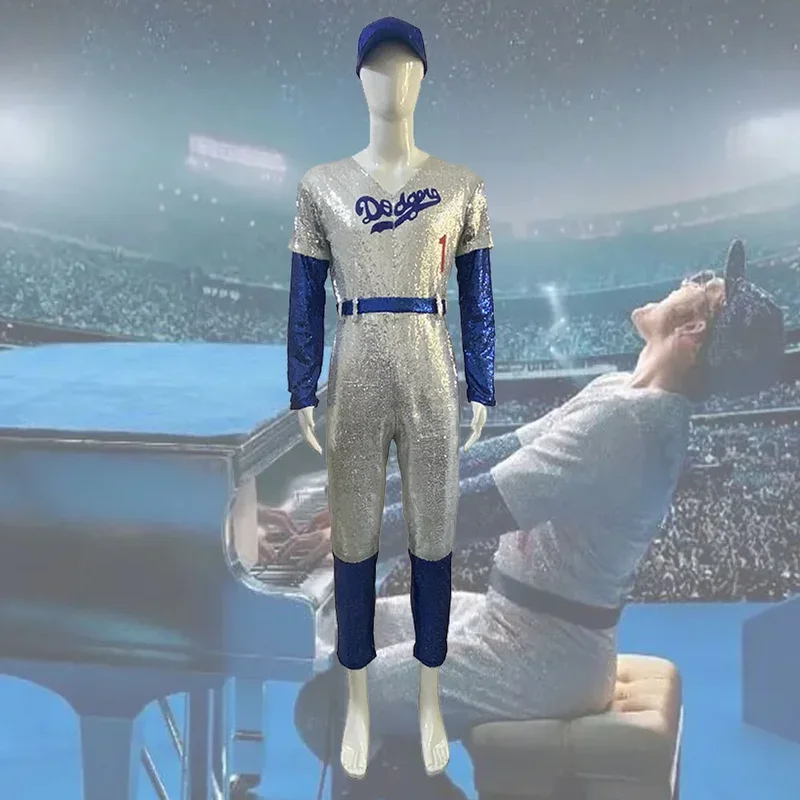 Костюм из фильма Rocketman Elton John бейсбольная форма комбинезон с шапкой ремнем для