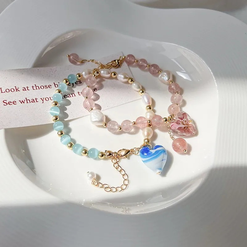 

2022 New Arrival Bracelets Fashion Bracelets Women Toggle-clasps Trendy Crystal Bezel Setting Heart Pink Elegant Trendy Jewelry