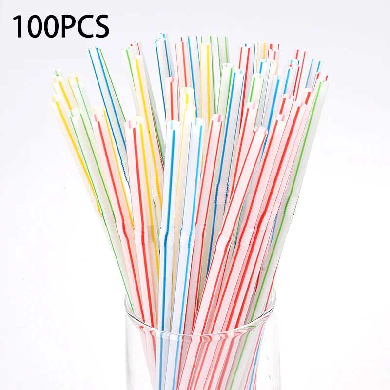 

100PCS 21CM Colorful Disposable Plastic Straws Soy Milk Drink Cocktail Bendable Straw Bar Wedding Birthday Party Accessories