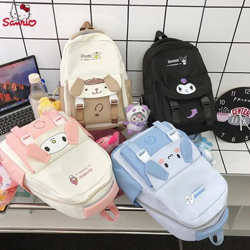 

Anime Cartoon Sanrios Cinnamoroll Kuromi Kawaii Cute Girl Shoulder Bag Student Schoolbag Large Capacity Travel Bag Children Gift