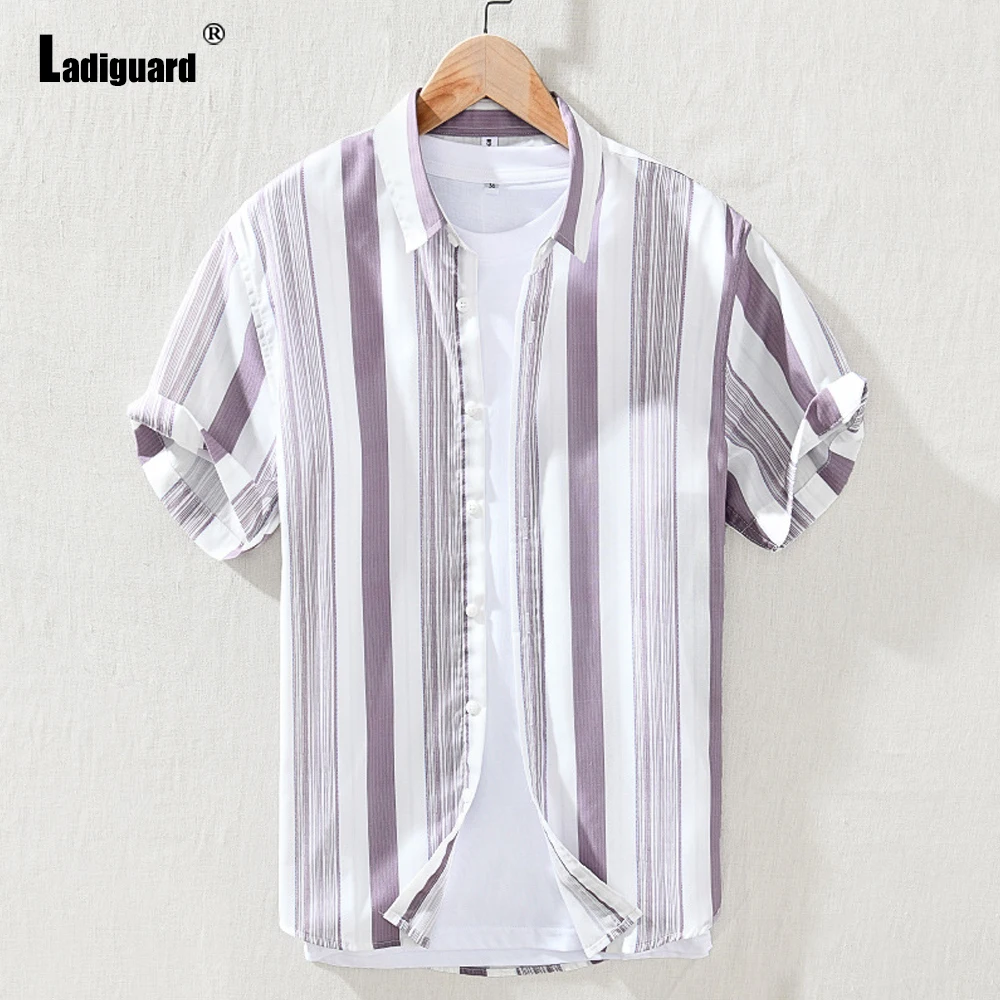 

Short Sleeve Cotton Linen Top Lepal Shirt Sexy Mens clothing 2022 Summer New Casual Pullovers Plus Size 3xl Model Stripe Blouse