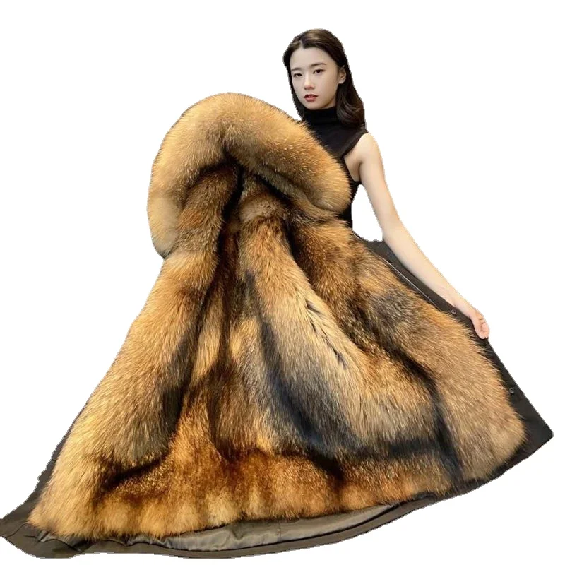 

Winter over-the-knee style detachable mink liner and fur all-in-one fur coat for women with mink hooded coat