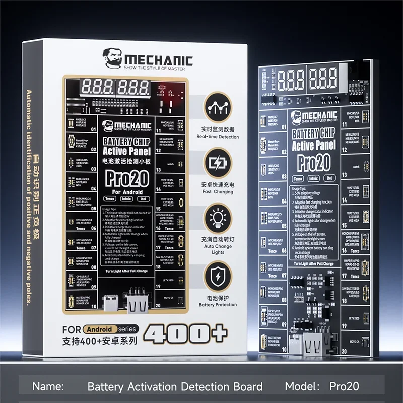 

Mechanic Pro20 Battery Agtivation Detegtion Board Led Digital Display With Type-C/Usb Two Port For Android Models Battery Repair