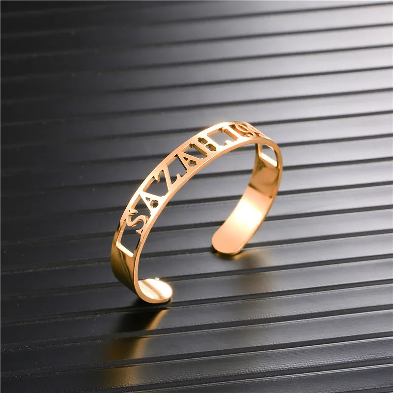 Hiyong Custom Name Bangle, 8 mm Hollow Name Bracelet Men Bracelet Custom Name Personalized Bracelets Jewelry Best Friend Gifts