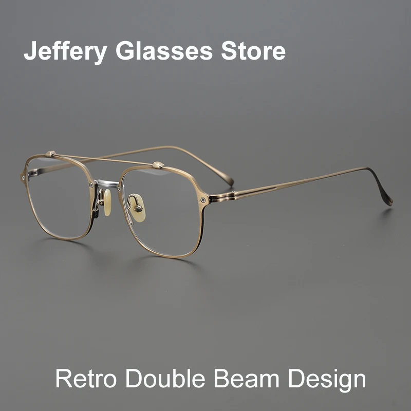 2023 Japanese Handmade Double Beam Glasses Frame Ultra-Light Titanium Square Men Women Myopia Prescription Optics Eyeglasses