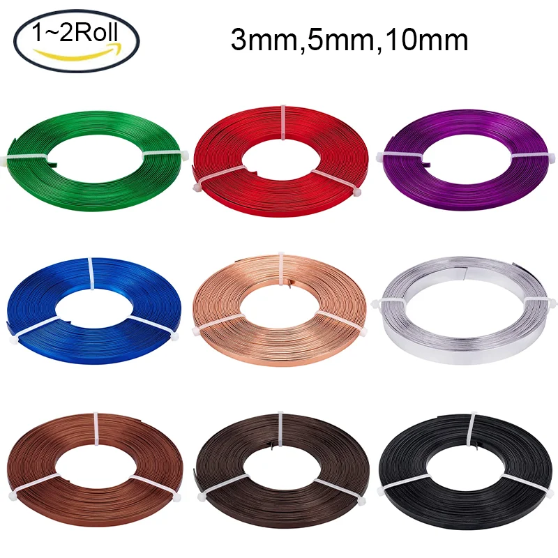 

32 Feet 2 Rolls 3mm/5mm Wide Flat Jewelry Craft Wire 18 Gauge Aluminum Wire for Bezel Sculpting Armature Jewelry Making Copper