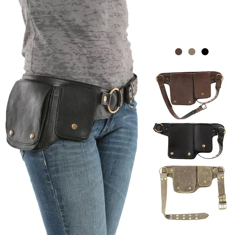 

Medieval Steampunk Pu Leather Hip Belt Festival Pocket Viking Waist Bag Retro Strap Belt Satchel for Men's and Women's Outdoor