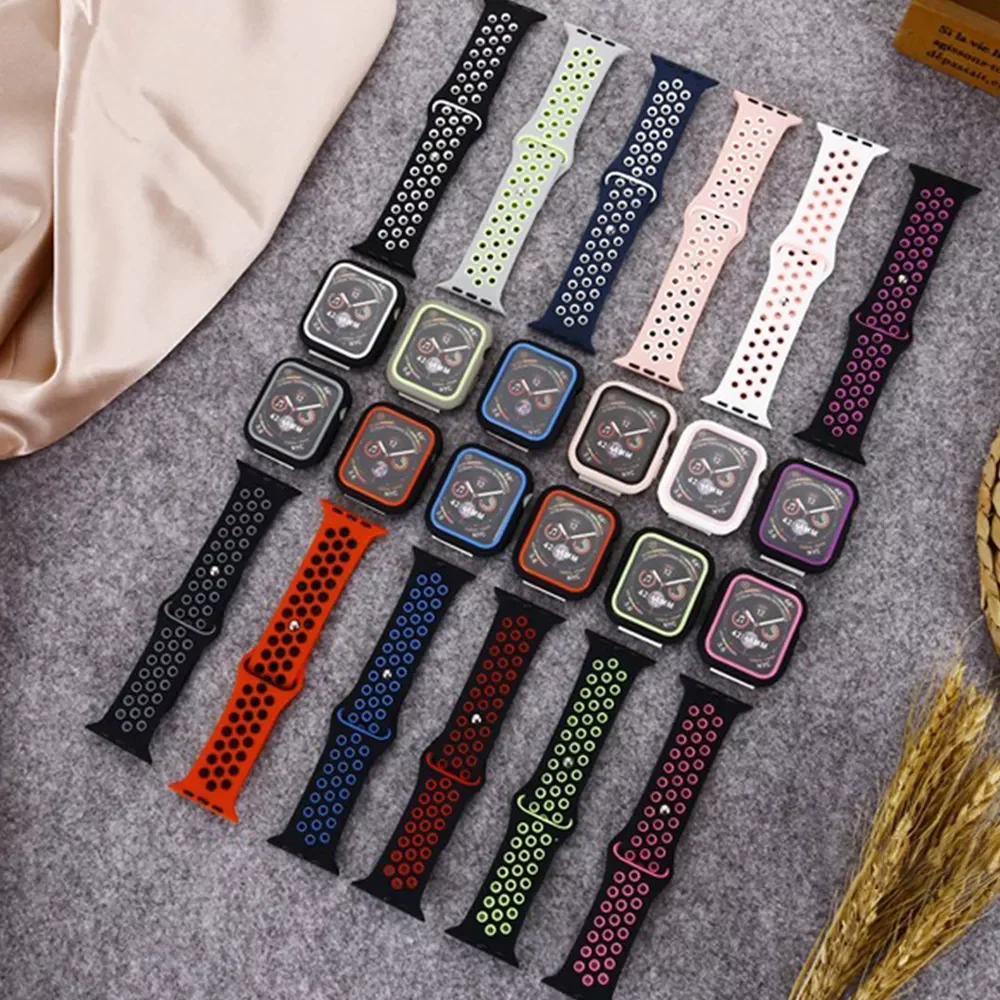 Case+Strap For Apple Watch band 44mm 45mm 38mm 42mm 41mm Silicone watchband  suit bracelet for iWatch series 3 4 5 6 se 7 band