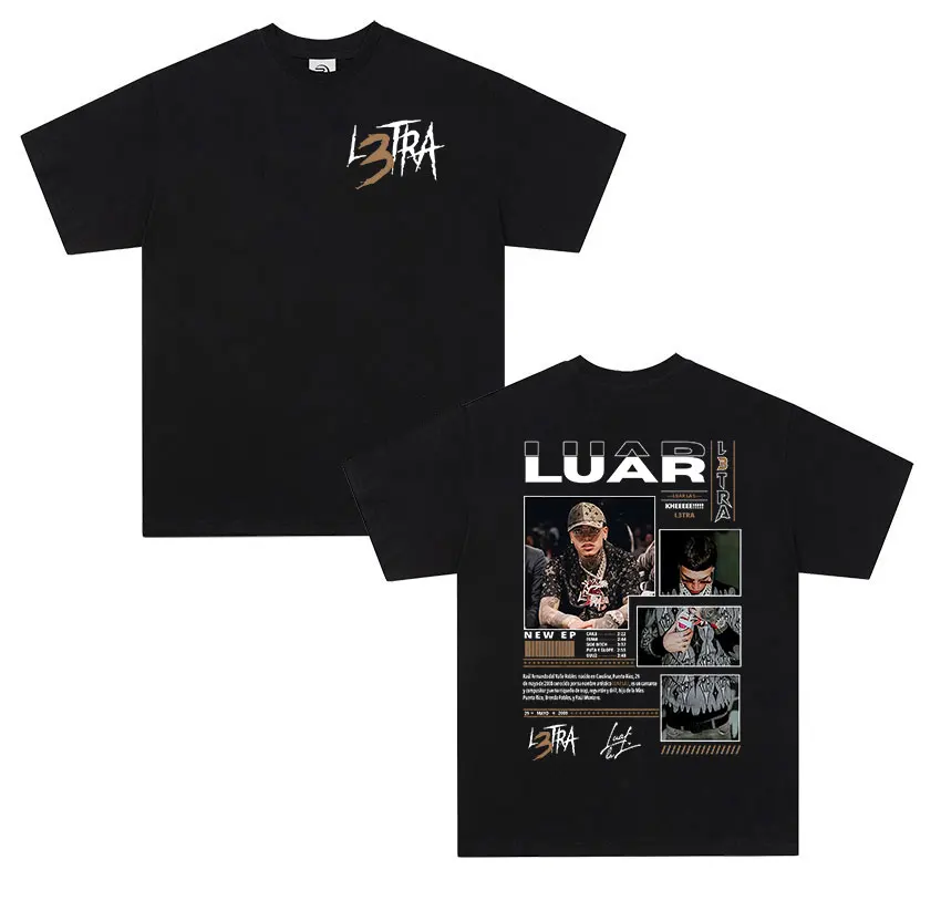 Рэпер Luar La L L3tra Tour 2025 Альбом Футболки Мужская хип-хоп готическая футболка 100%