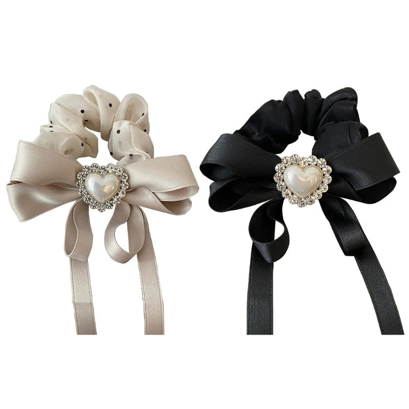 

F42F Длинные повязки для волос с жемчугом в форме сердца резинка для конского хвоста для девочек