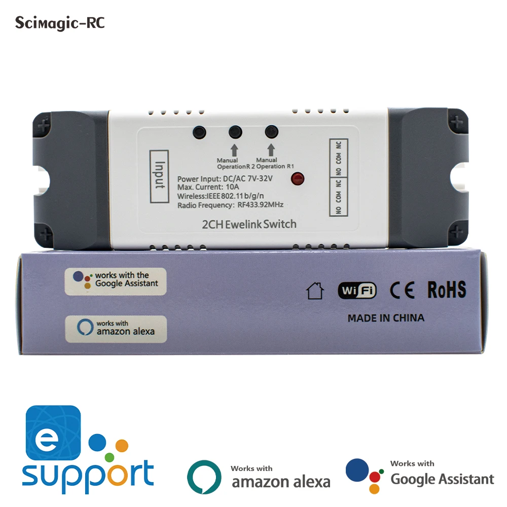 

eWelink 2CH WiFi RF Smart Garage Door APP Remote Control Compatible With Alexa Echo Google Home No Hub Require Newest