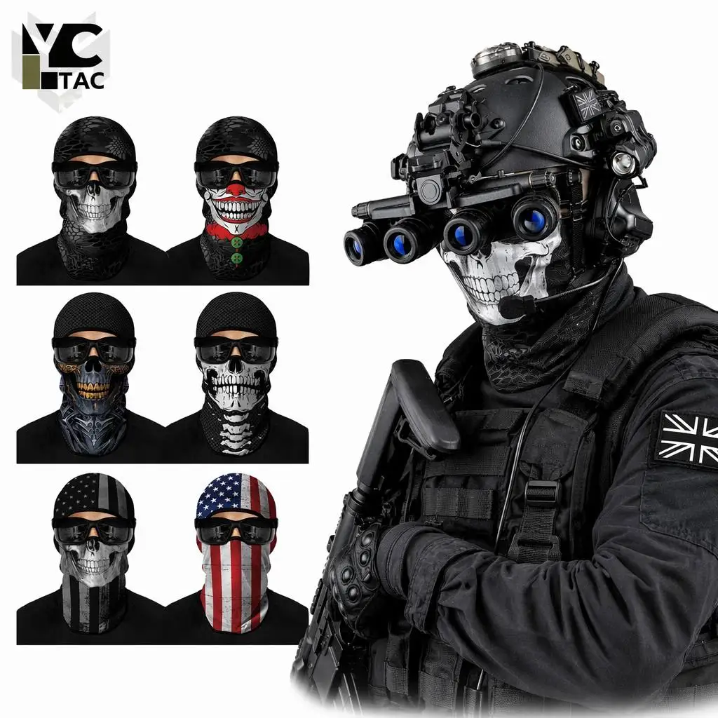 Фото Маска для лица YCTAC, бесшовная тактическая маска-гайтер, маска супергероя для косплея, для велоспорта, лыж, мотоциклов, дышащая, с защитой от ультрафиолета, для активного отдыха на природе №1