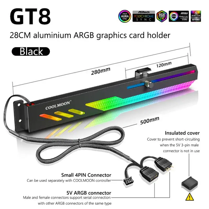 

GPU Video Card Stand Holder COOLMOON GT8 Graphics Card Bracket 5V ARGB Multi-interface Synchronous Horizontal Chassis Decoration