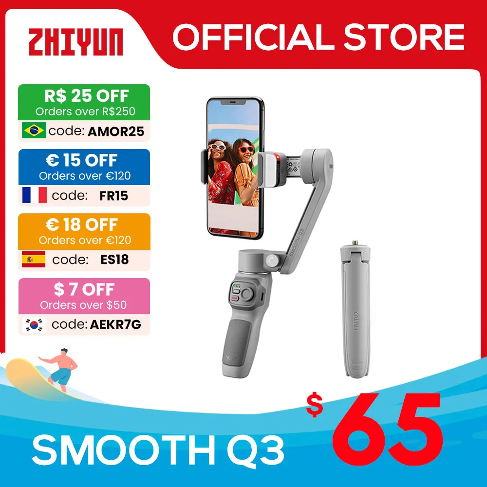 ZHIYUN Official SMOOTH Q3 Gimbal Smartphone 3-Axis Phone Gimbals Portable Stabilizer for iPhone 14 pro max/Xiaomi/Huawei