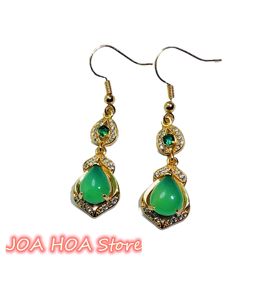 

Exquisite Eardrop 925 Silver Gold-plated Inlaid Natural Chalcedony Agate Jade Earrings Fashion Lucky Fine Jewelry