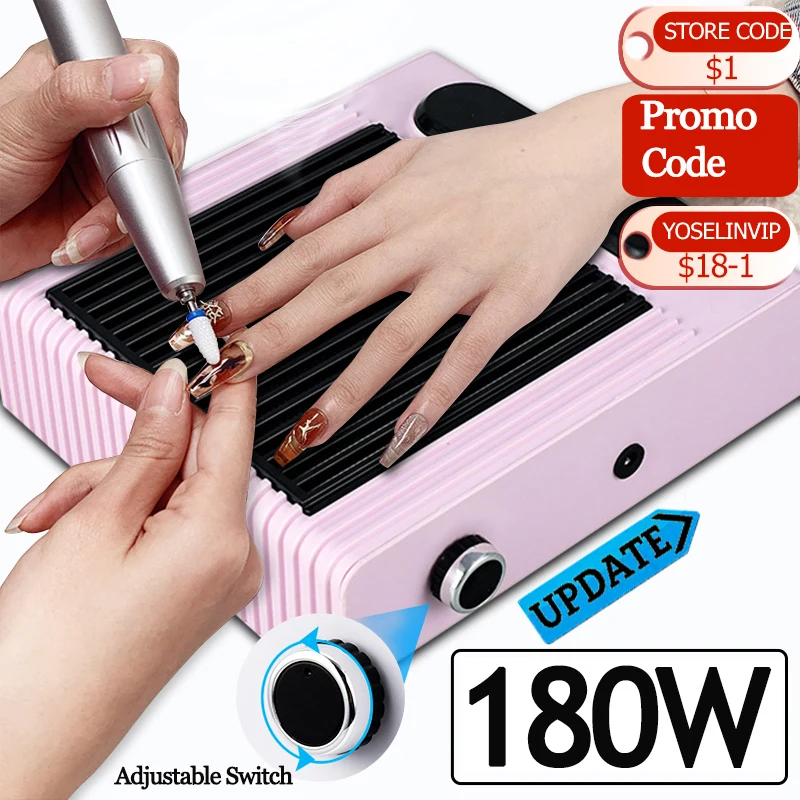 180W Nail Vacuum Cleaner Manicure Machine Tool With Remove Filter Strong Power Nail Dust Collector Adjustable Nail Extractor Fan